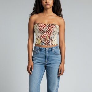 Bebe Rainbow Bustier Corset Top Size XS White Strapless